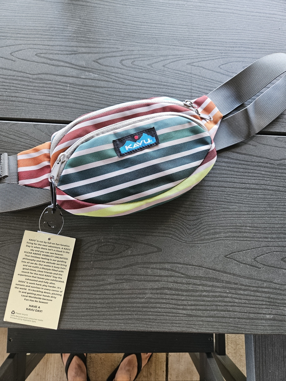 Kavu Multicolor Striped Waist Pack / Belt Bag- Pink, Green, Orange